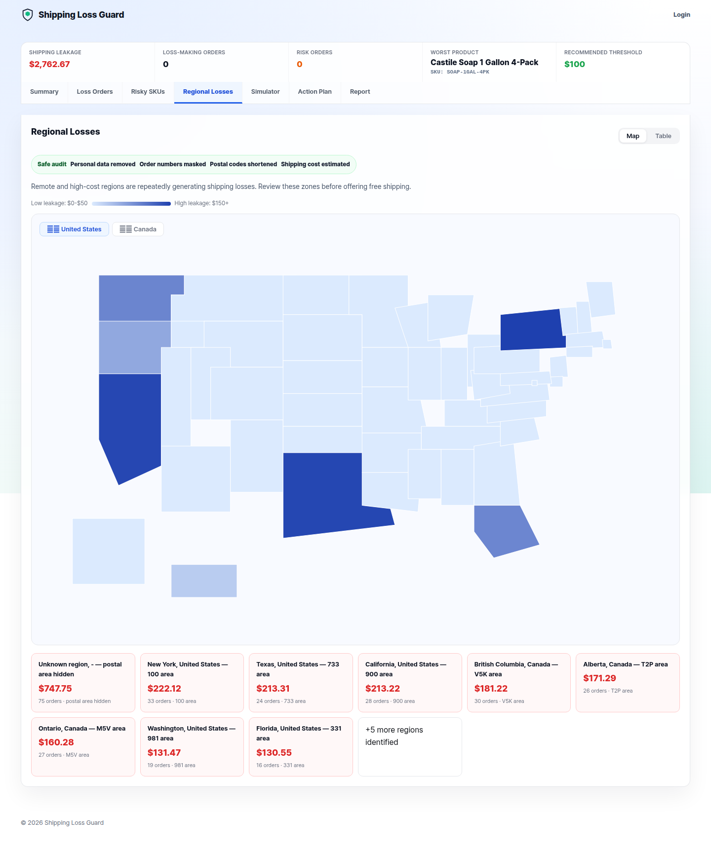 Shopify Regional Shipping Loss Checker