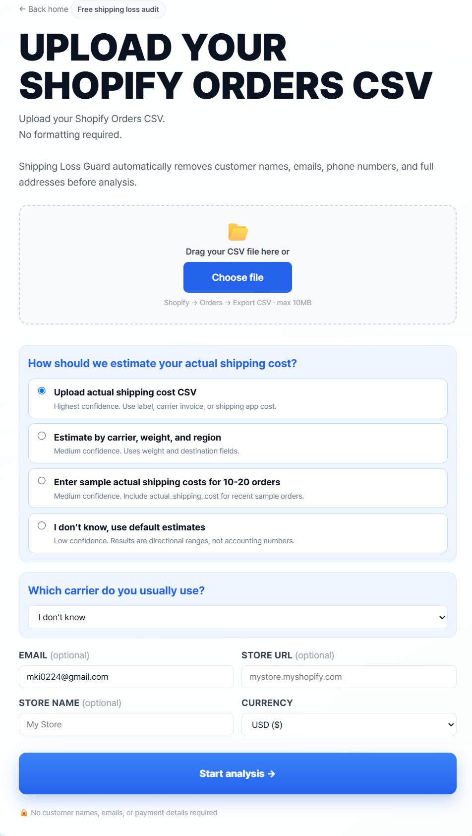 Shopify Orders CSV Analyzer